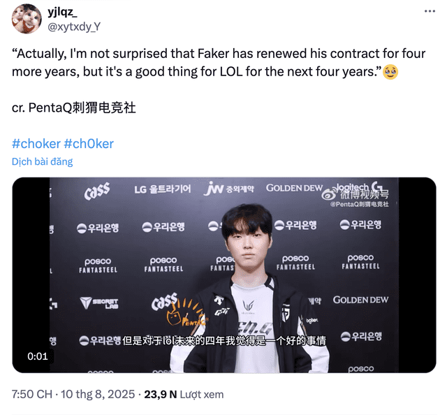 Chovy shares about Faker's contract renewal decision.