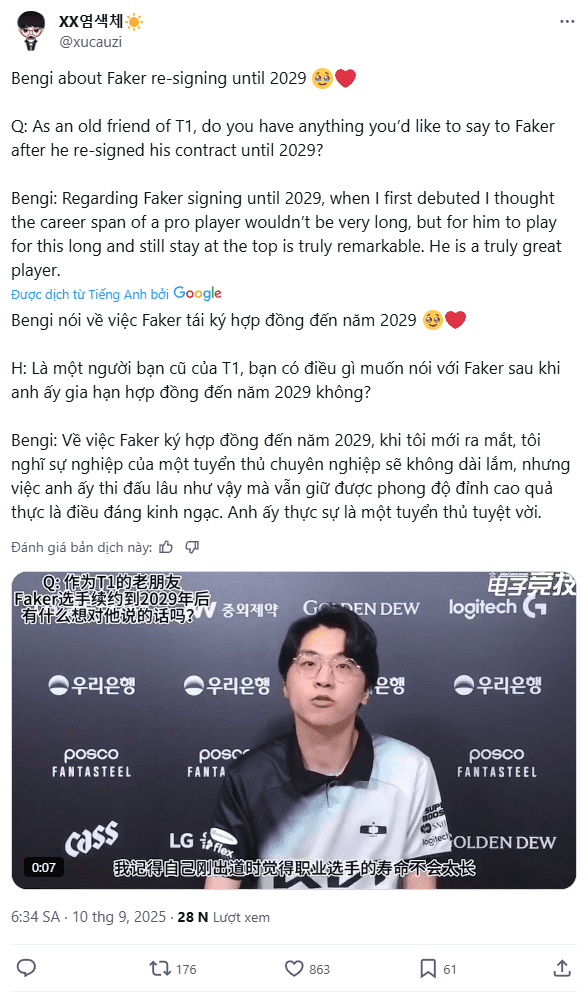 Bengi comments on Faker's contract and affirms the greatness of his close former teammate