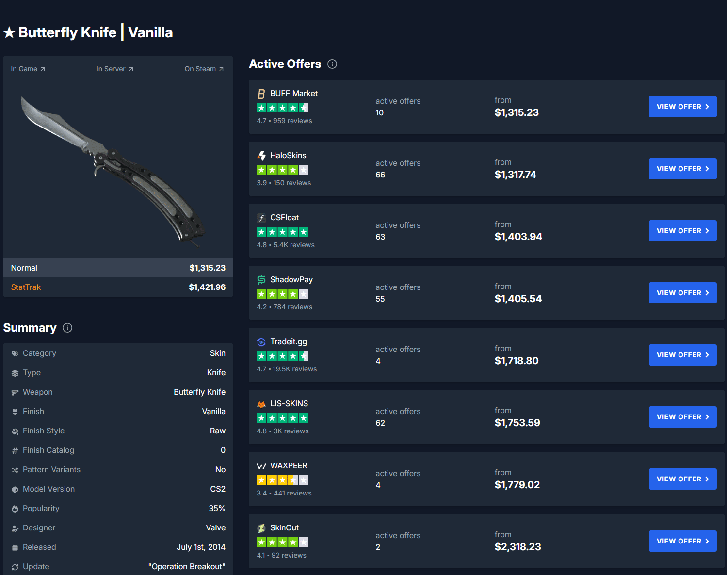 Butterfly Vanilla knife skin is now only around 30 million VND.