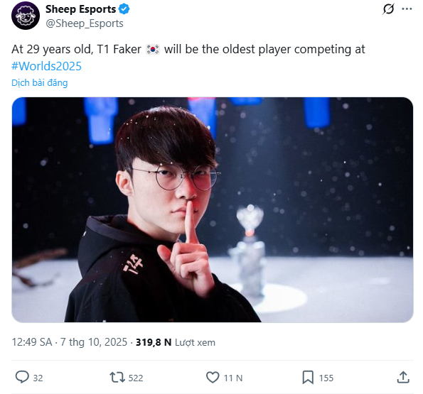 Faker is the oldest player participating in the 2025 World Championship