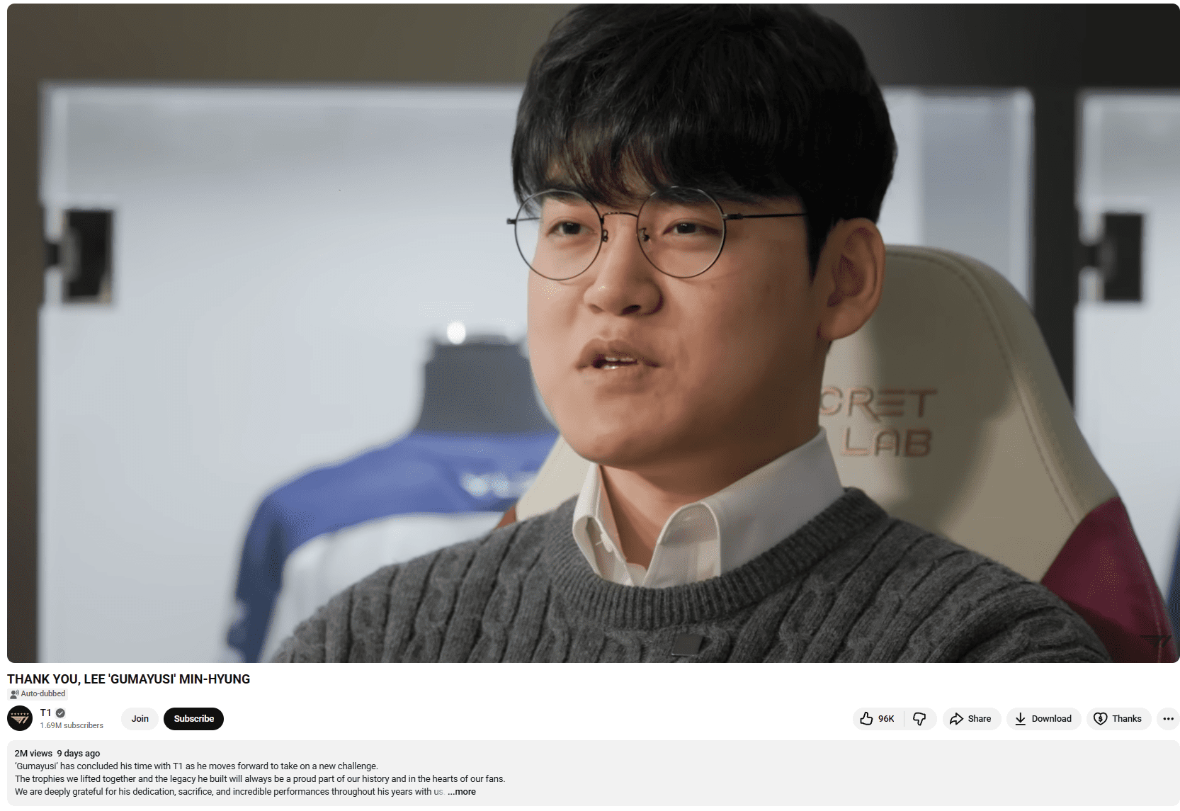 The farewell clip of Gumayusi has become the highest viewed clip in T1's history.