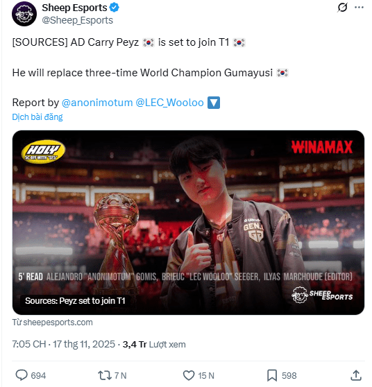 There are rumors about T1 Peyz from quite reputable channels.
