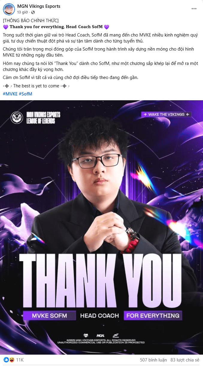 MVKE bids farewell to SofM as coach.