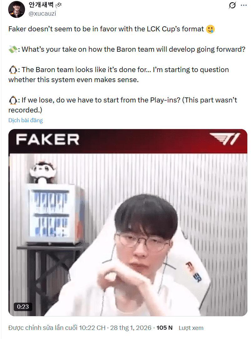 He appears somewhat confused that T1 has to play in the Play-in stage.