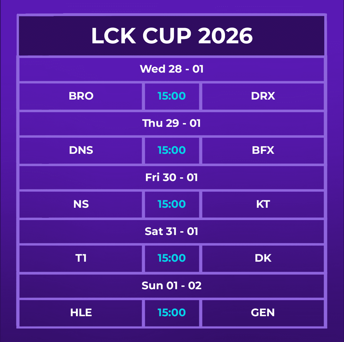 Latest LCK Cup 2026 schedule.