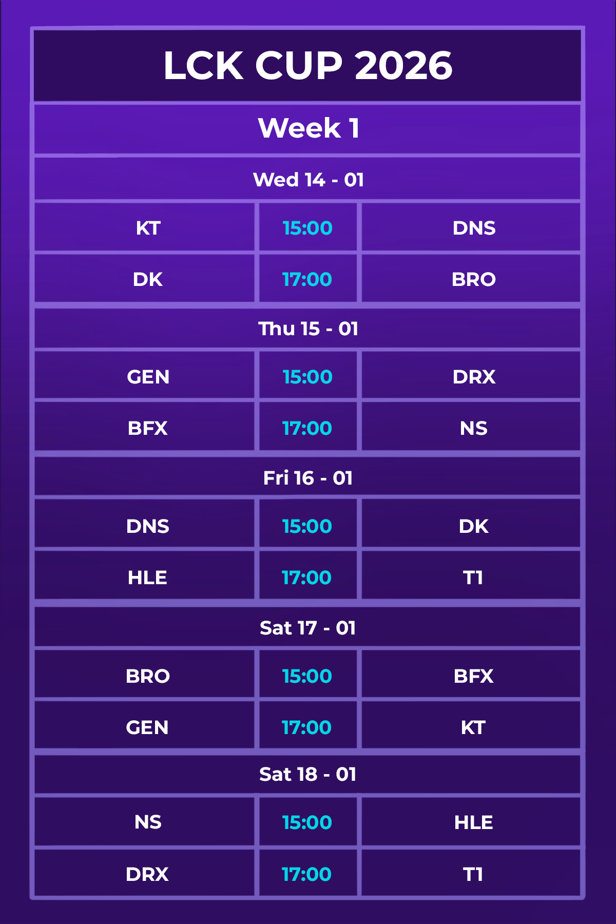 The latest schedule for LCK Cup 2026.