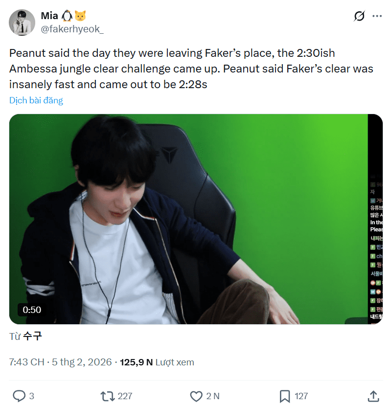 Faker clears the jungle so fast that even Peanut is surprised.