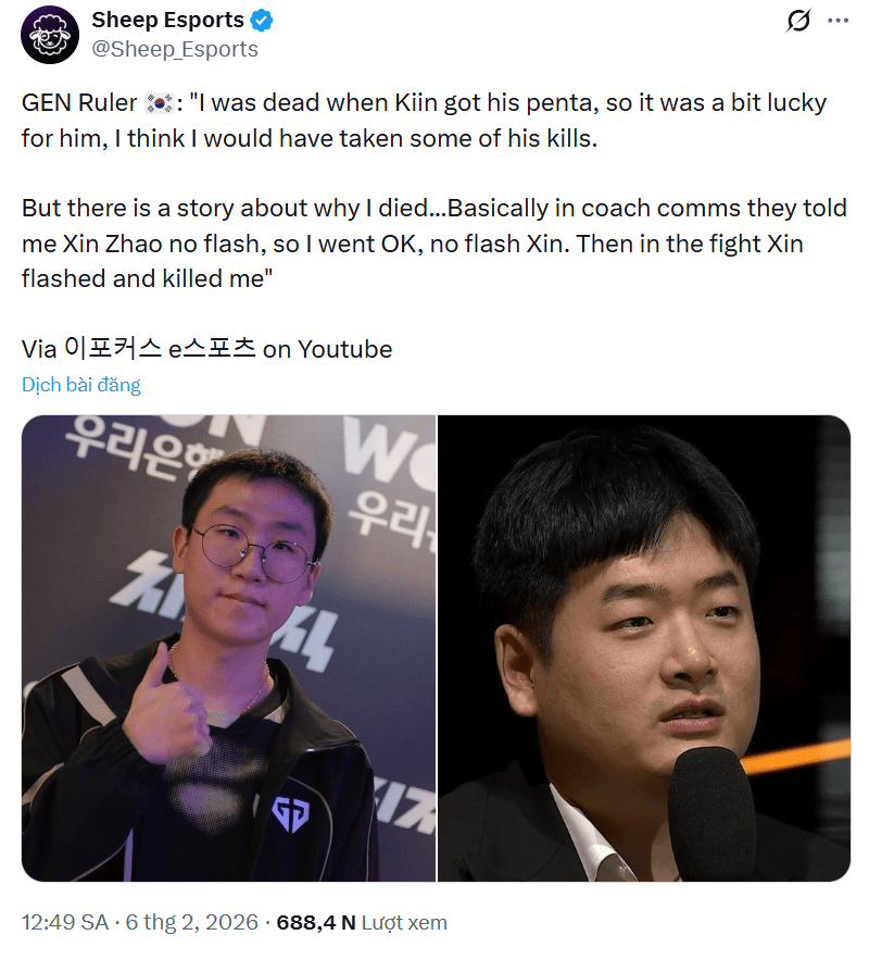 Ruler shares that Gen.G's coach-voice error led to his defeat.