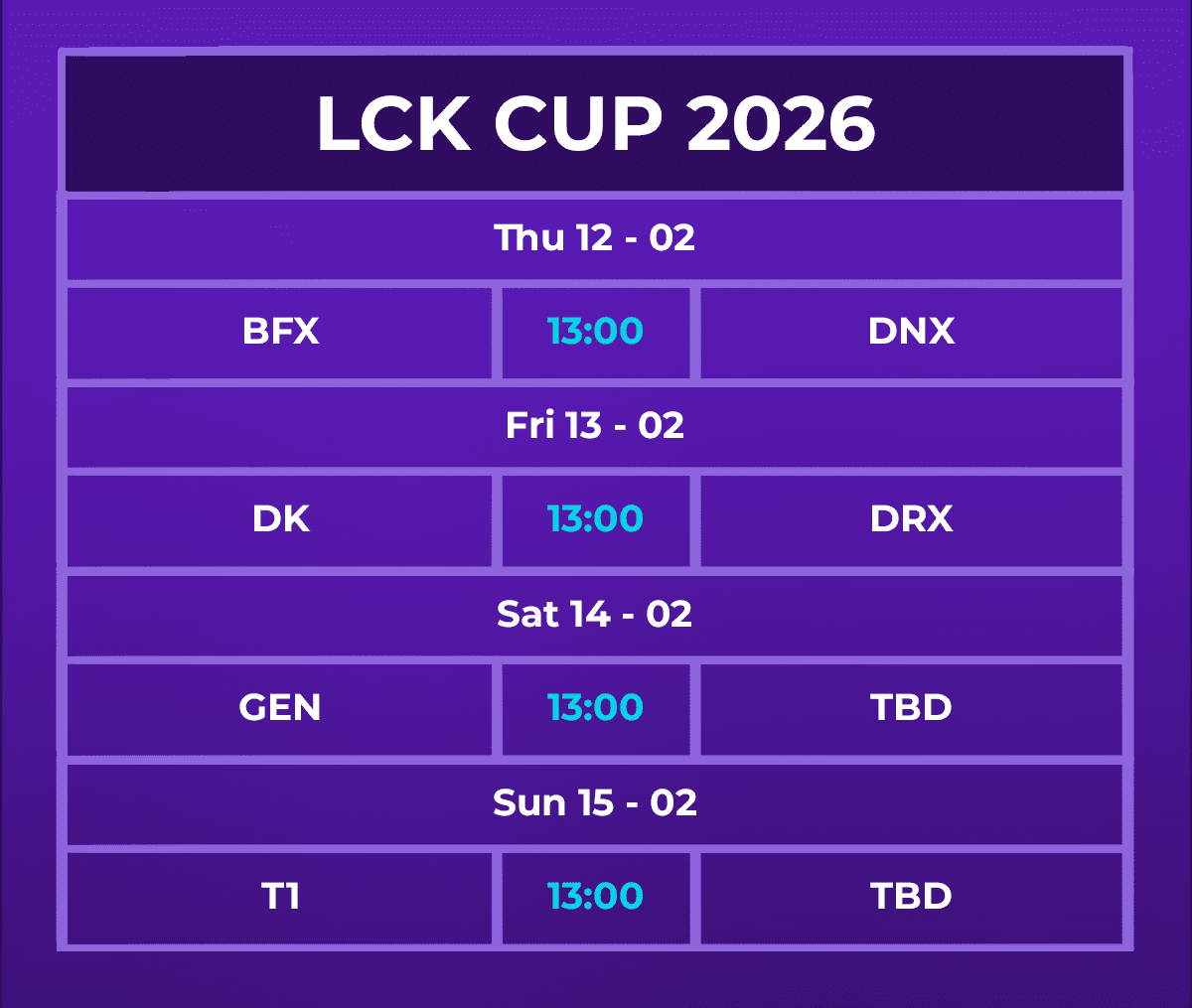 Latest LCK Cup 2026 Schedule.