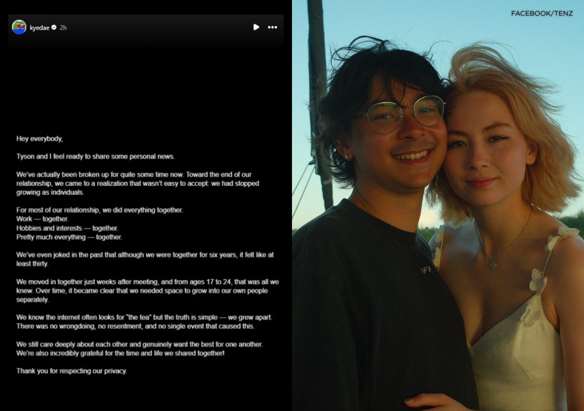 Tenz and Kyedae announced their breakup a few days ago.