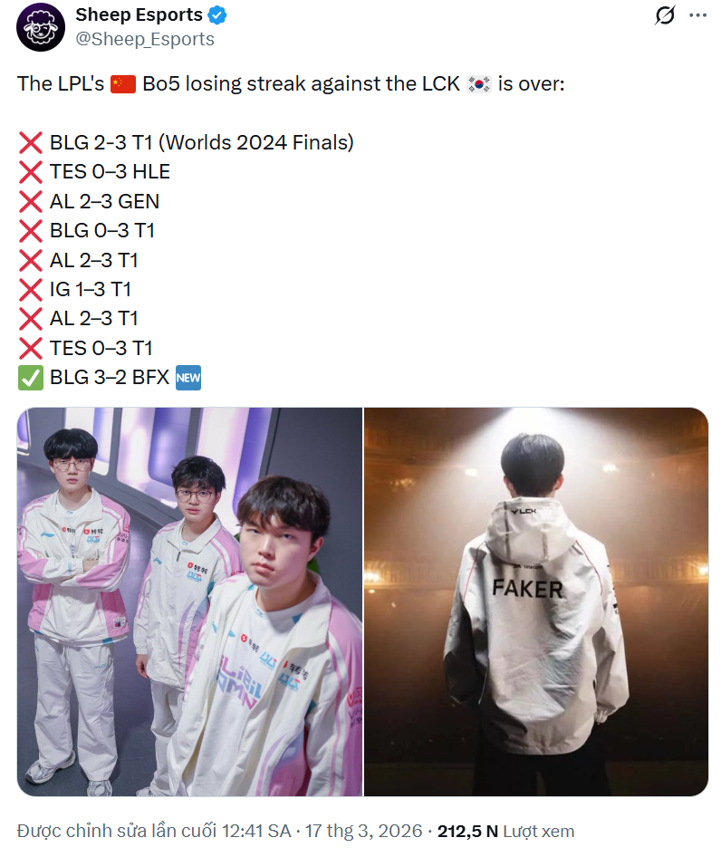 BLG also ended their losing streak against LCK teams in international BO5 matches since the 2024 World Championship finals.