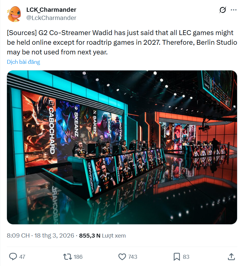 Information appears that LEC or only G2 will switch to online play starting in 2027.