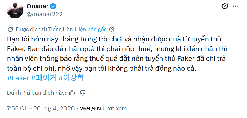 Faker quietly covered all side costs for his fans.