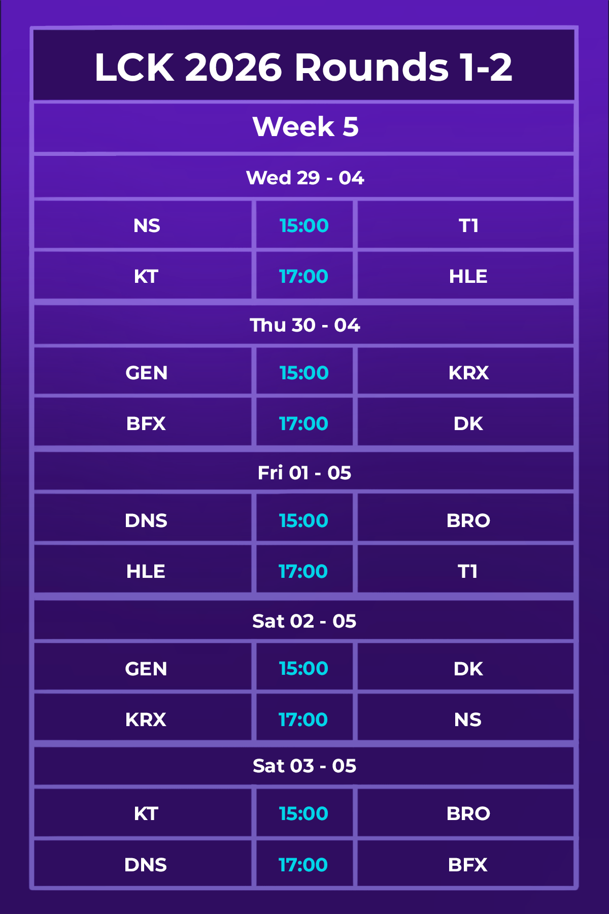 LCK 2026 Rounds 1-2 Schedule.