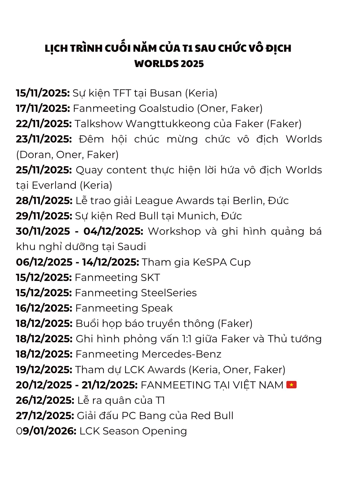 T1 fans in Vietnam translated the team's schedule, showing the period before the end of 2025 - Photo: everyday_isaladays