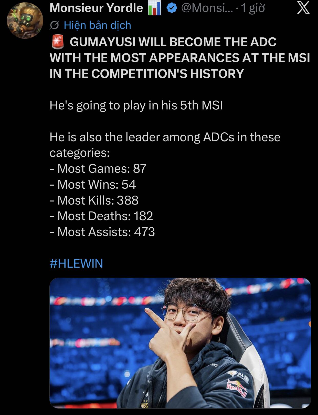 Gumayusi holds numerous top MSI AD records but has yet to win the championship.